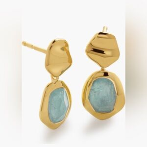 MONICA VINADER Gold Drop Earrings with Aquamarine Stones